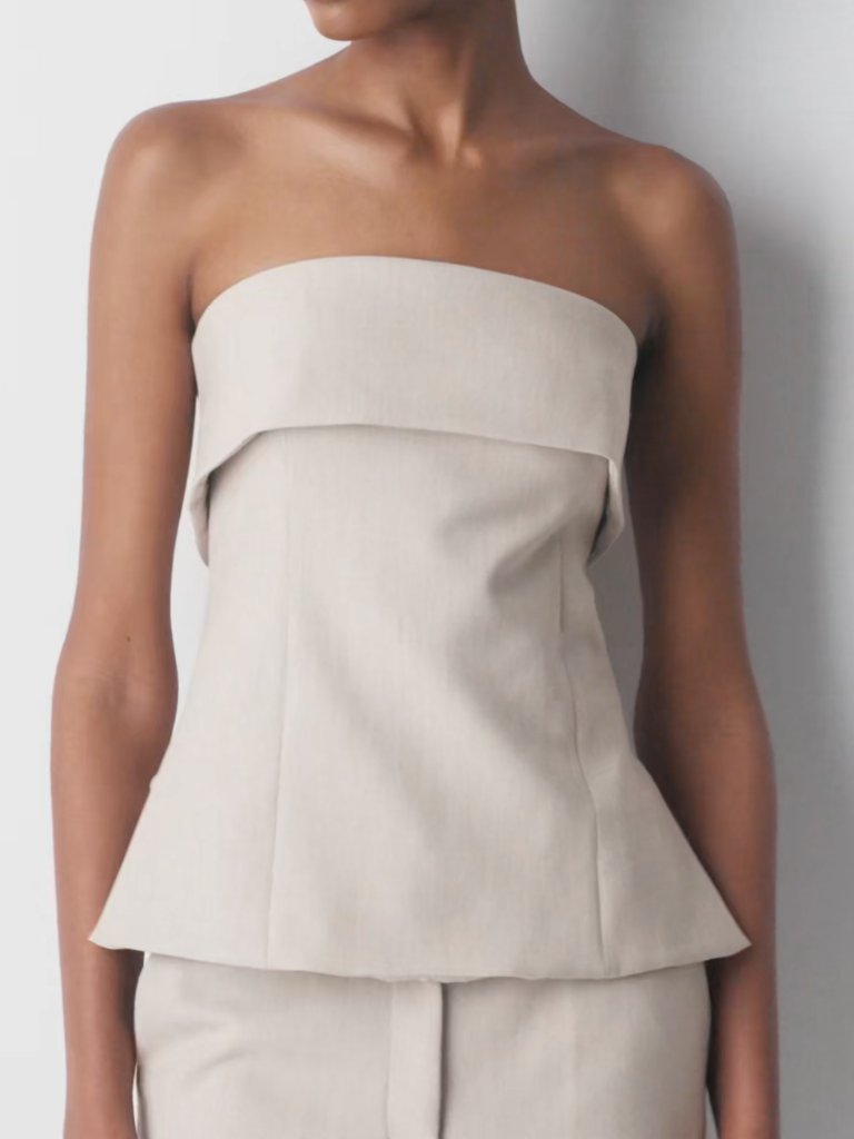 Aritzia Babaton Element Strapless Tube Top Heather Matte Pearl Nwt 12